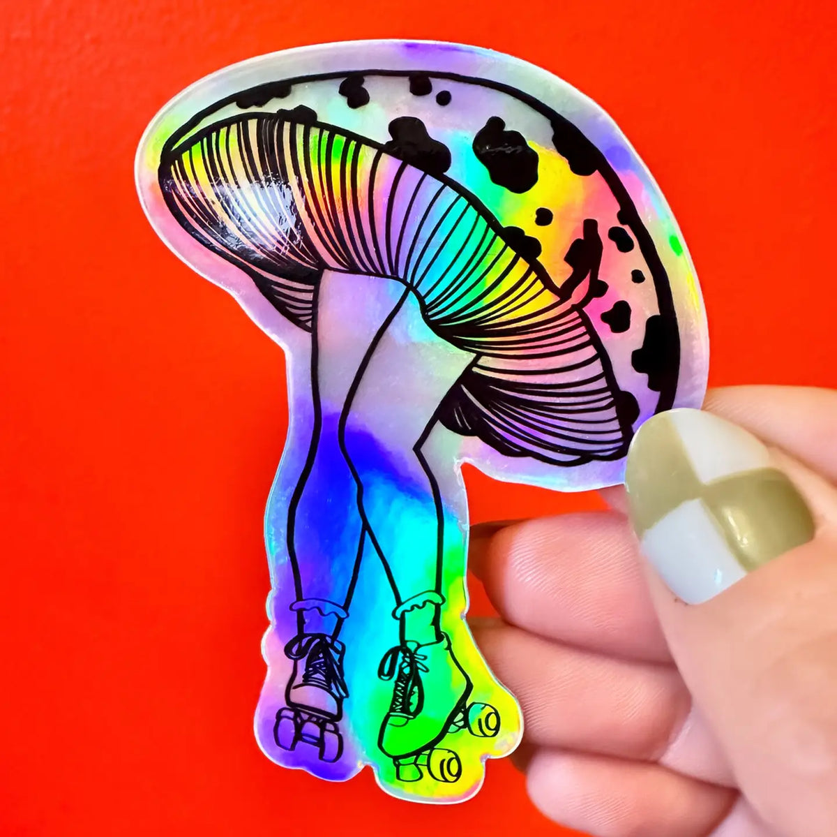 Holographic Mushroom Roller Skater - Vinyl, Weatherproof