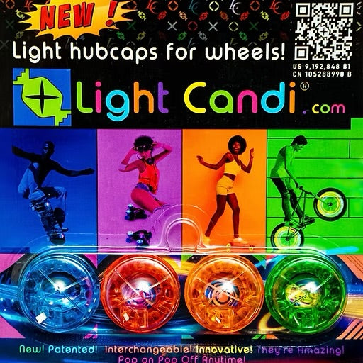 A colorful  Light Candi hubcap for roller skates