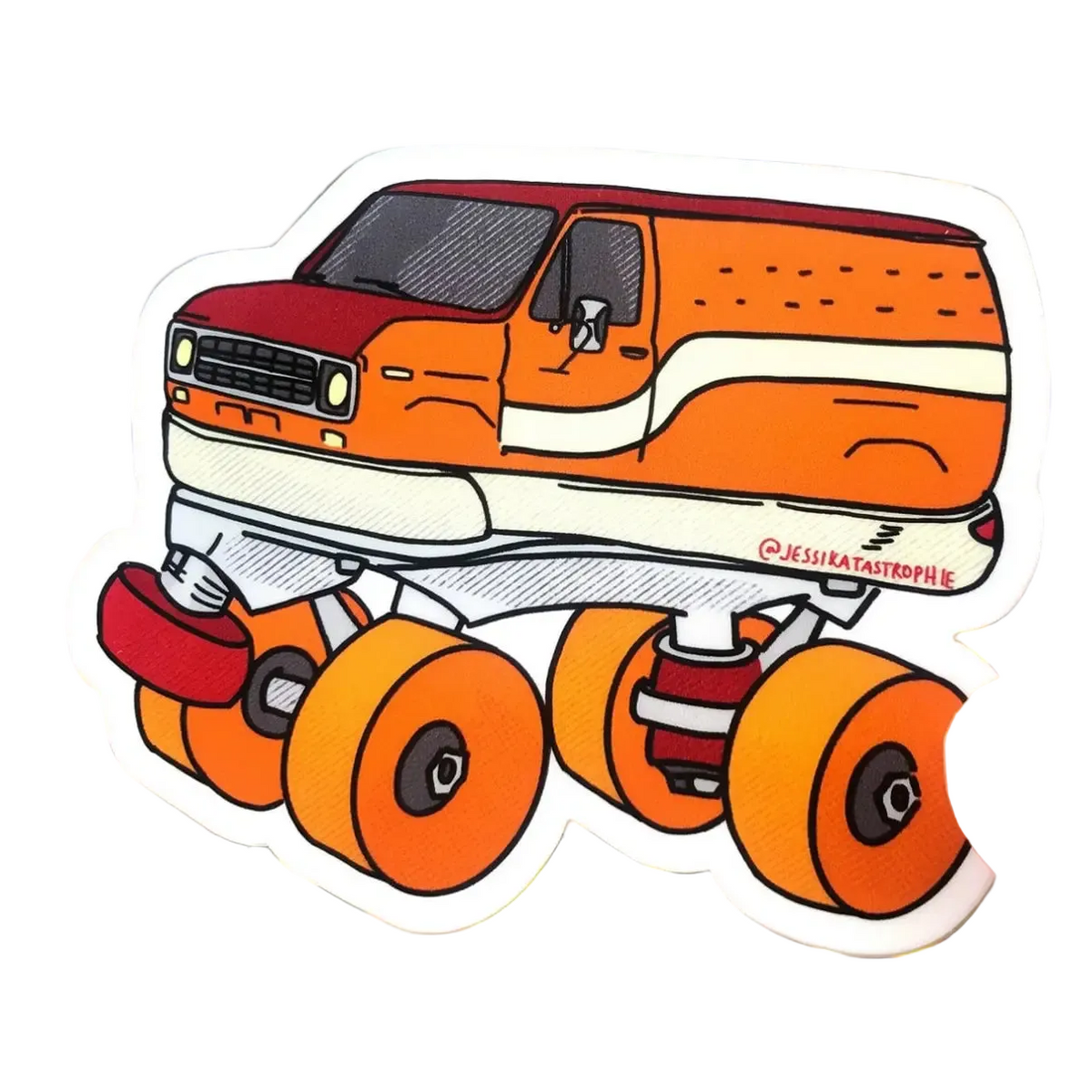 A matte cut stocker of a van on a A roller skate plate
